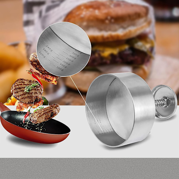 Burgerpress, Rostfritt Stål 14 cm Justerbar Hamburgare Patty Maker, Non-Stick Hamburgarepress