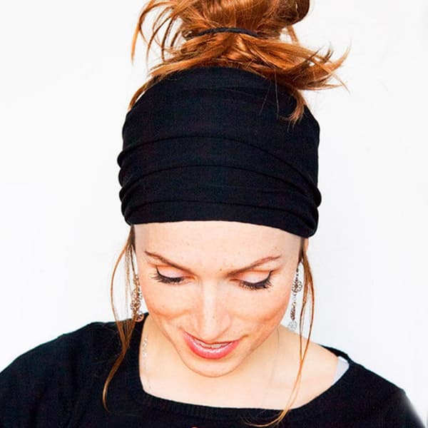 Svart elastisk bandana japansk hårbånd - Dame langt hår hodebånd