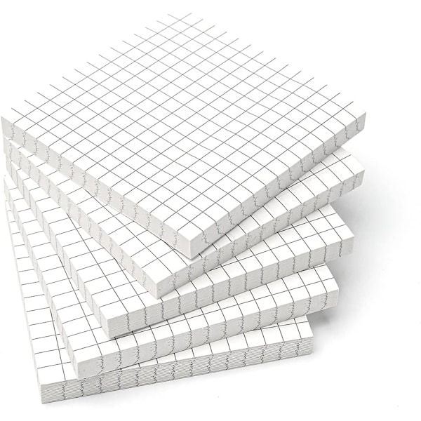 Självhäftande Post-it-lappar 3x3 Rutat Anteckningspapper, 5 Block/Förpackning, 80 Ark/Block, Totalt 400 Ark (Vit Rutig) White