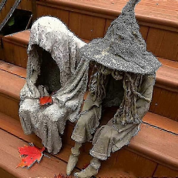 halloween utomhusdekor solcellsdriven häxstatylampa