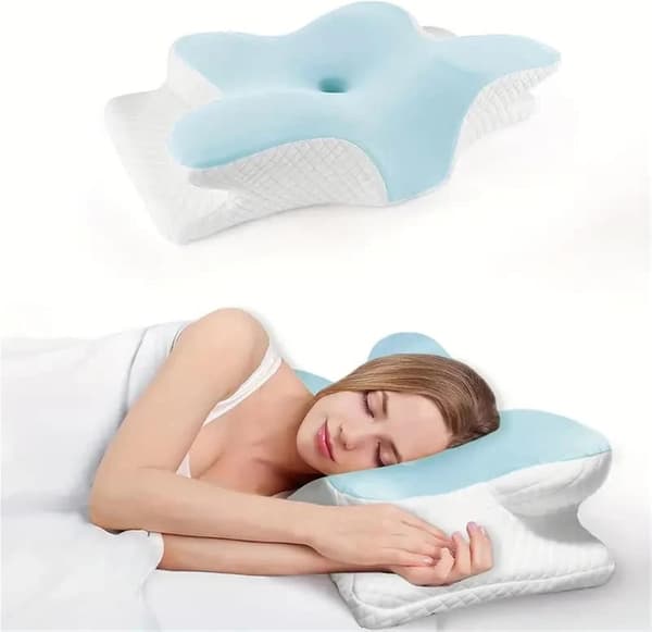 Ortopedisk Memory Foam-kudde, Ljusblå Fjärilssovkudde med Långsam Återhämtning för Nackstöd