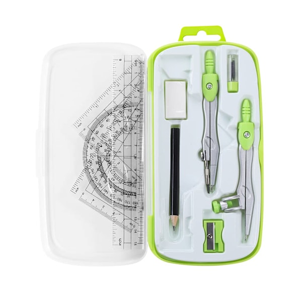 Matematik Geometri Set 10 Delars Elevmaterial med Splittersäker Förvaringslåda, Grön Green