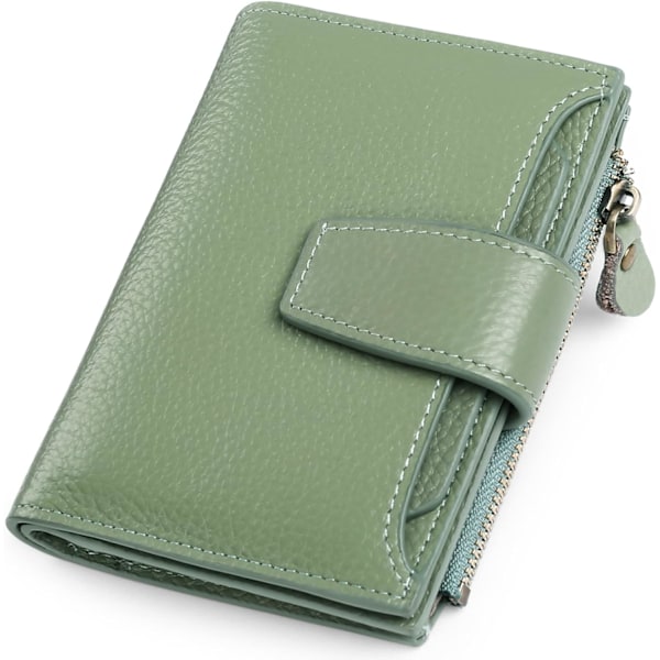 Liten Plånbok för Kvinnor Äkta Läder Bifold Kompakt RFID-skydd - Ac-Ljusgrön Light green