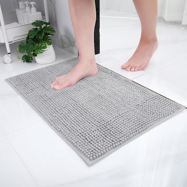 Halkfri badrumsmatta i chenille, extra mjuk superabsorberande fluffig badrumsmatta för badrum, maskintvättbar fotmatta, 40 x 60 cm, grå Light Gray