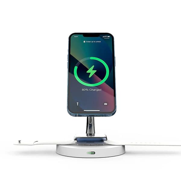 Dobbel trådløs lader hurtigladeplate for iPhone 12-14, Apple Watch og ørepropper