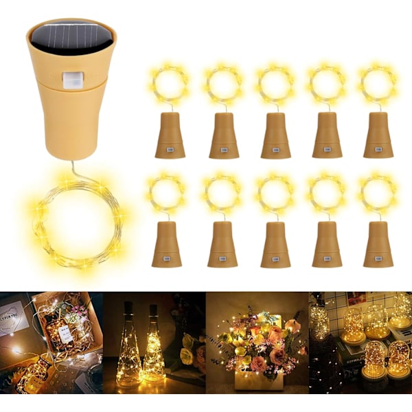 Solarlampor för vinflaskor, 10-pack LED Solar Fairy Lights, Mini Fairy String Lights för DIY, Fest Bröllop Juldekoration (Varmvit)