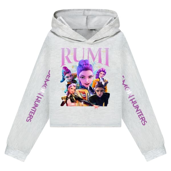 Kpop Demon Hunter flickor croppad sweatshirt & shorts set Helt grått set helt grått x - 110 cm Set all gray x 110cm