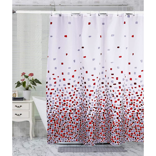 Mosaik Rött Duschdraperi Resistent mot mögel och alger | Mått 180x180 cm (71 x 71 tum) | Vattentätt tyg | 100% polyester (Mosaik Röd)