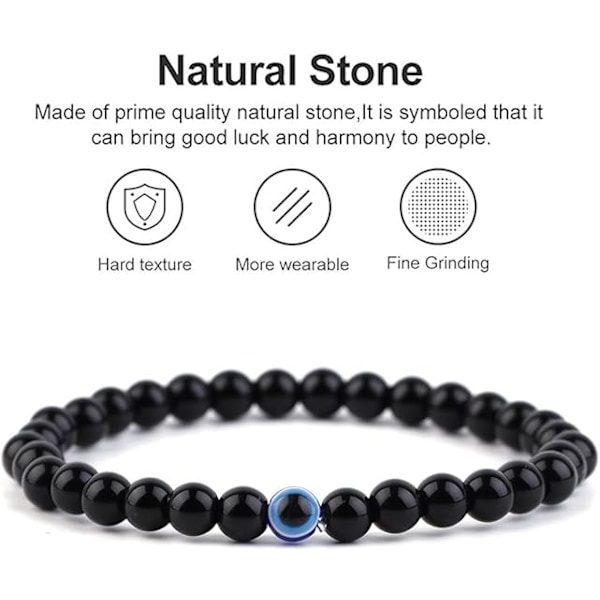 Onda ögat armband naturlig stretch justerbar 6mm pärlarmband för män - A03 svart agat black agate