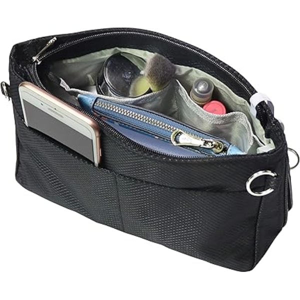 Expanderbar Handväska Organizer i Nylon Handväska Insats Väska i Väska Tote Organizer Väska (M, Svart) black