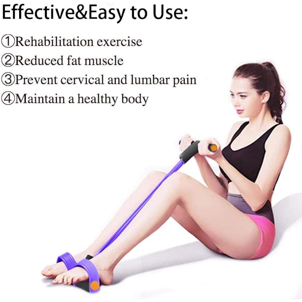 Multifunktionellt spännrep, 6-rörs elastiskt yoga pedal dragare motståndsband, naturligt latex spännrep träningsutrustning - Lila
