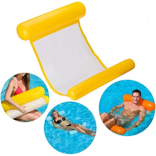 Multifunktionell Flytande Hängmatta, 4-i-1 Uppblåsbar Pool Float Solstol Flytande Hängmatta Vattenhängmatta Multifunktionell Vikbar Flytande (Gul) yellow