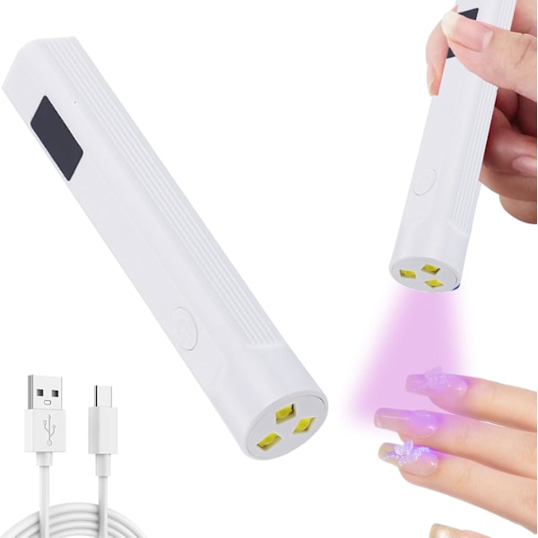 Mini UV Nagellampa med 3 Tidsinställningar, Uppladdningsbar med USB-port, med LED-display, Portabel, för Snabb Torkning och Hemmamanikyr (Vit) White