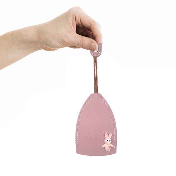 Nyckelöverdrag av dragtyp, Sött Kanin PU Läder Tecknad Bilnyckelhållare Fodral, Stor Kapacitet Utdragbar Nyckelhylsa Inte Lätt-Rosa Pink