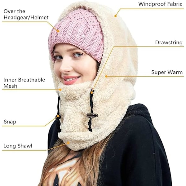 Varm Plysch Cykelöverdrag, Fleece Vindtät Skidmask, för Cykling Motorcykel, Dam Snowboardhjälm med Mask, Khaki khaki