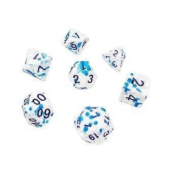7 farveskiftende terninger D4 D6 D8 D10 D12 D20 akryl rollespil fest (blå prik)