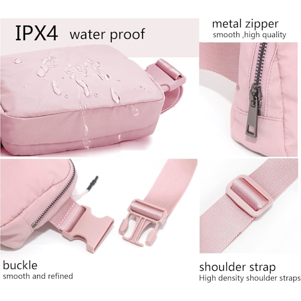 Midjeväska Crossbody Väskor Magväska för Löpning Vandring Resor Träning Justerbar Rem för Kvinnor - rosa pink