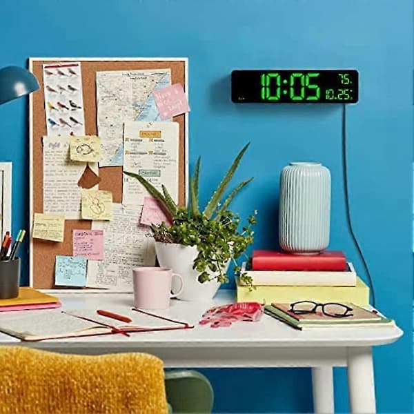 Digital Väggklocka Stor Display med Tid, Datum, Temperatur, LED Digital Väckarklocka med Snooze för Sovrum js