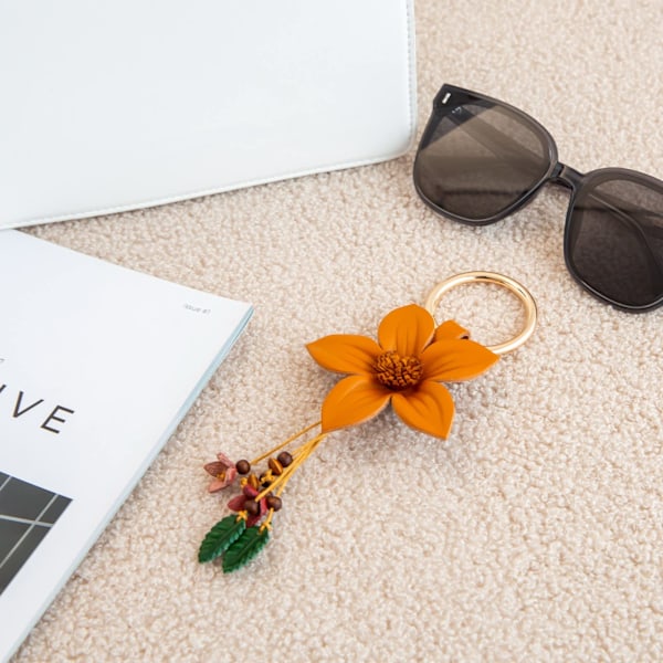 Äkta Läder Blomma Tofs Nyckelring Bil Nyckelring Fob Boho Accessoar för Kvinnor-Lily Lily