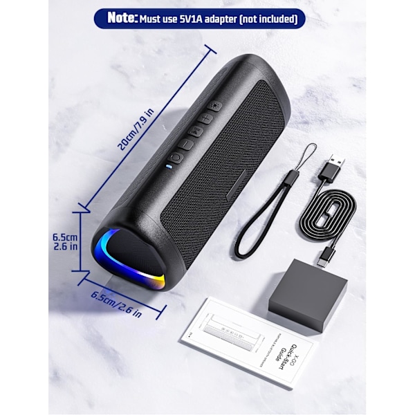 Bluetooth-högtalare, portabel, med RGB-ljus, högre volym, basförstärkning, IPX5 vattentät, 24 timmars speltid, 30 meters räckvidd