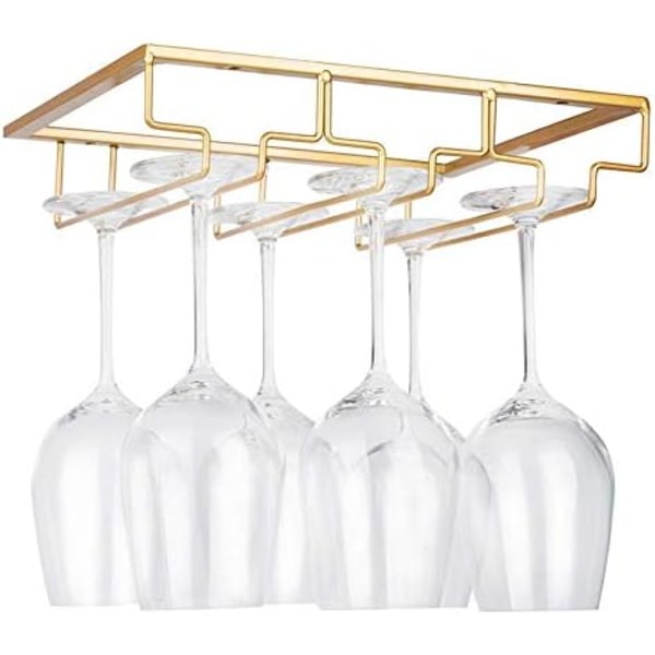 Vinglasställ - Vinglashållare för under skåp, förvaring av glas, hängare i metall, organizer, 3 rader, 1-pack, guld Gold