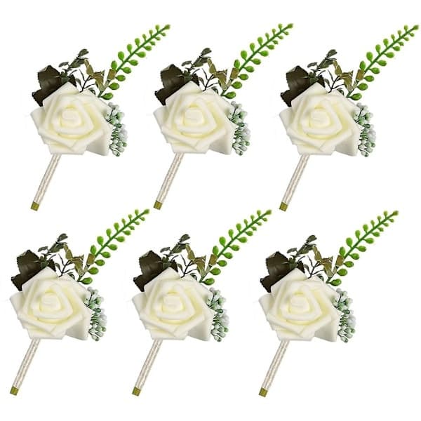 Blomsterskum Korsage Bryllupsblomster Til Bryllupper (Hvid, 6-pak)
