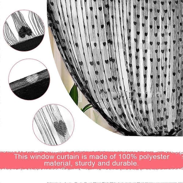 Polyester Dør Vindusgardin Drapering for Soverom Stue Dekor (Svart)