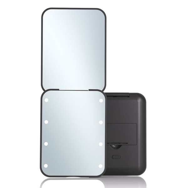 Dobbeltsidet makeup-spejl LED - lys foldbart 2X forstørrelsesspejl Black black