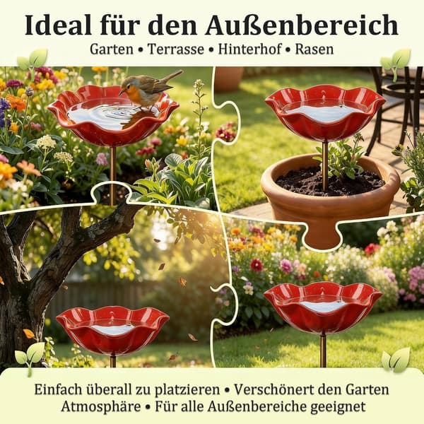 3 stk. metalfuglebad med blomster, håndlavede havefuglebade og insektfoderautomater til terrasse, vinterbestandig, blå 3pcs blue