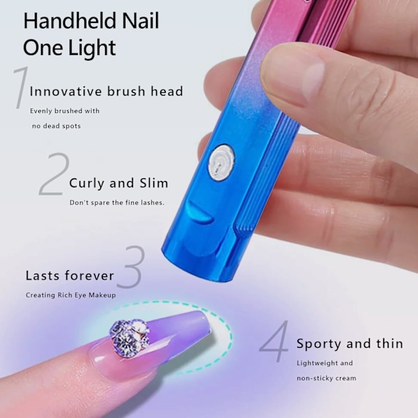 Mini UV Nagellampa med 3 Tidsinställningar, Uppladdningsbar med USB-port, med LED-display, Portabel, för Snabb Torkning och Hemmamanikyr (Färgglad) Gradient blue and red