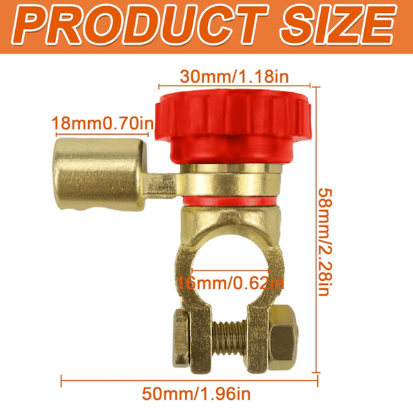 Batterifrånkopplare 12V Batteri Avstängningsbrytare Universal Zinklegering Batteri Avstängningsbrytare för 15,5-17mm Bilbatteripol (Röd) red