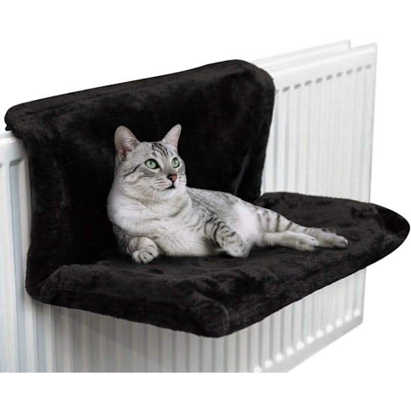 Varm och Mysig Elementbädd för Katt och Hund (Fuskpäls - Svart) black