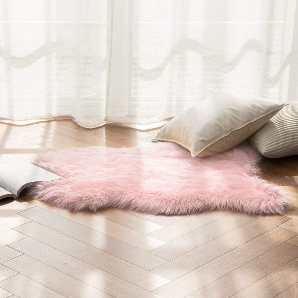 Fuskpäls Mattor, Fårskinnsmatta, Mjuk Luddig Matta för Sovrum Soffa Golv, 60 x 90 cm, Oregelbunden Form, Rosa Light pink