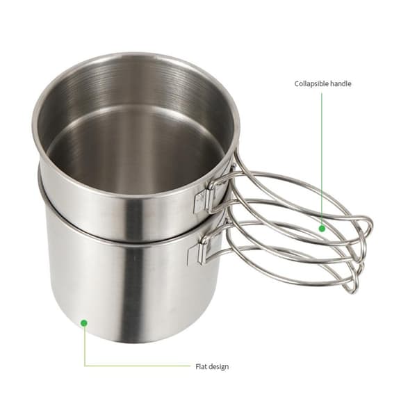 Bærbart 304 rustfrit stål campingkogegrej med gryde og kop til camping, backpacking og picnics.