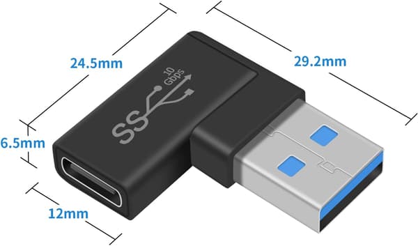 10 Gbps vinkelret USB 3.0 han til USB C hun adapter, 90 graders USB 3.1 Gen2 USB C til USB 3.0 adapter til PC, bærbar computer, mobiltelefon