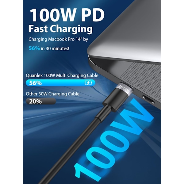 6-i-1 Infällbar iPhone Laddningskabel med E-Mark Chip, 100W USB A/USB C Snabb Infällbar iPhone Laddningskabel med Type C/Micro USB/IP