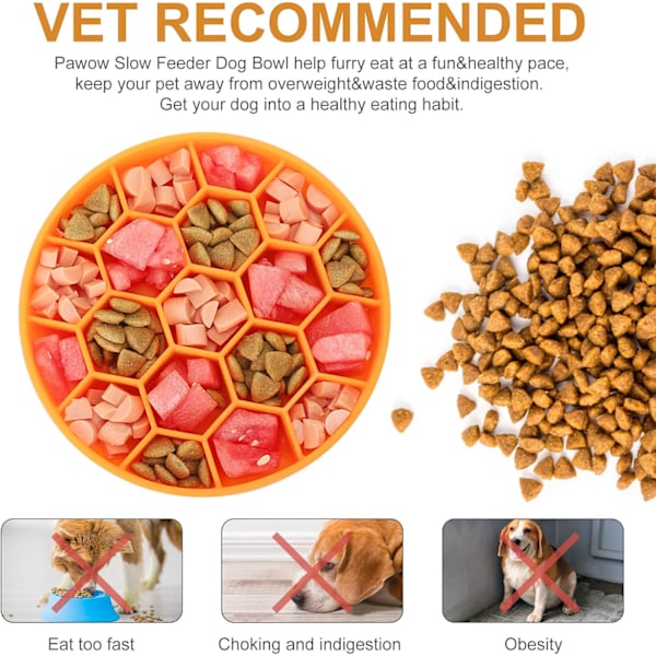 Långsam Ätskål Hund, Silikon Hundskål med Sugkoppar, Halkfri & Anti-Hetsätning, Diskmaskinsäker - Orange Orange