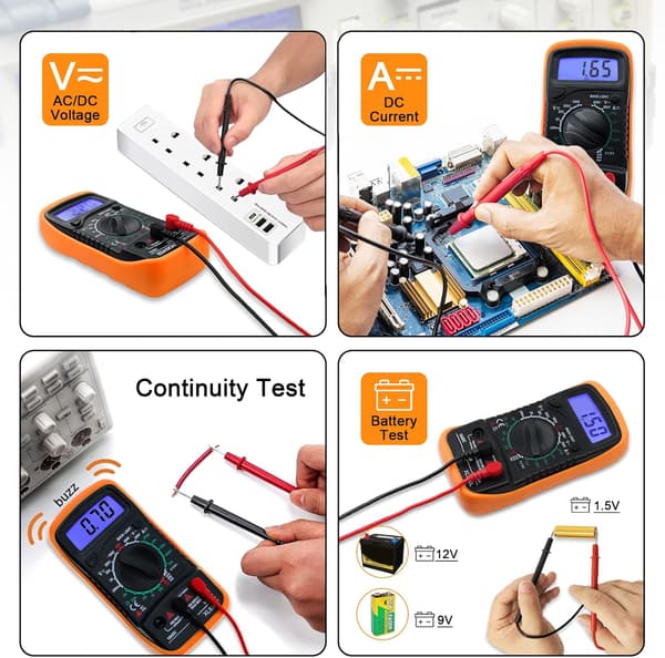 Digital Multimeter Voltmeter, Batterispændings Multi Tester, AC DC Volt OHM Amp Strømmåler, Elektrisk Tester med Testledninger Baggrundsbelyst LCD-display