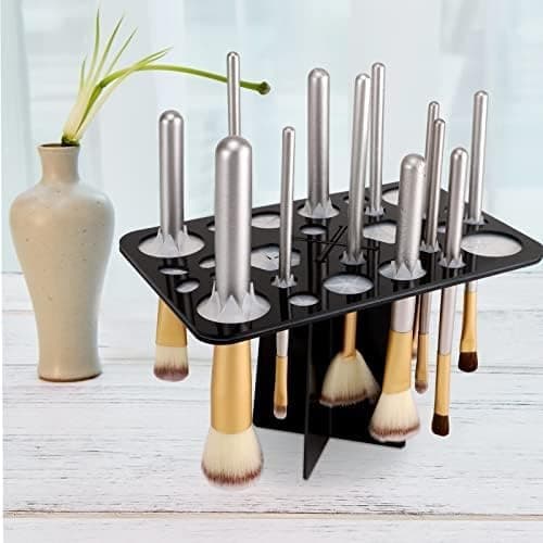 Makeupbørsteholder - 28-hullers tørrestativ til makeupbørster - Sammenfoldelig - Akryl børsteholder - Sort - 20*13*13CM