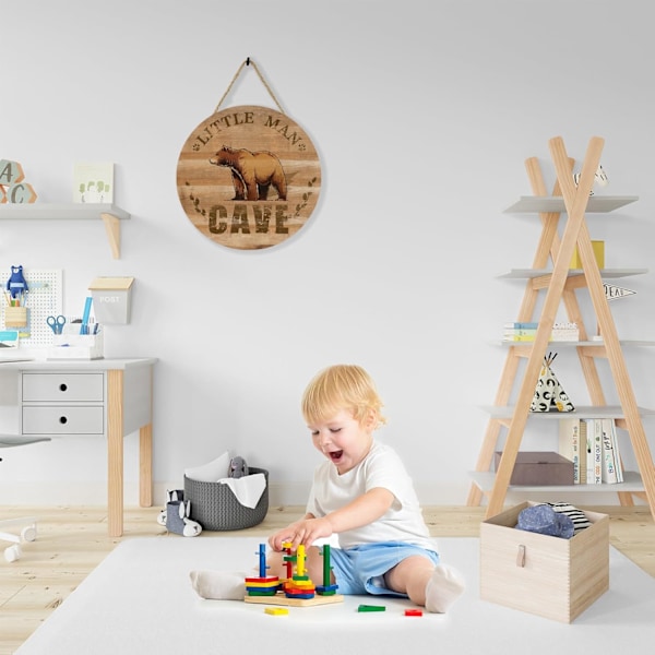 Liten Man Cave-skylt i trä för babyrumsinredning, rustik bondgårdsbjörn väggkonstdekor hängande dekor för barnrum (A) A