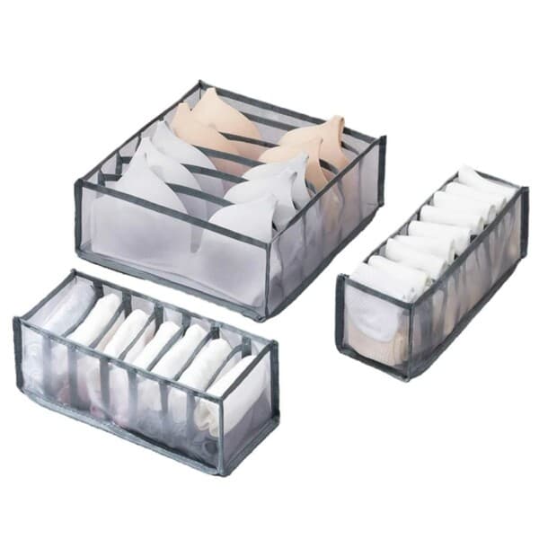 3-pack garderobsförvaring för underkläder, byrå, grå gray