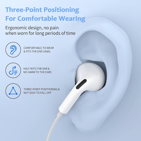 Trådbundna iPhone Hörlurar Stereo In-Ear Hörlurar (Inbyggd Mikrofon Volymkontroll) Kompatibla med iPhone 14/14 Plus/14 Pro Max/13/12/Mini/11/X/XR/XS/8