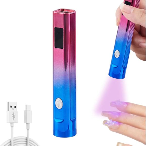 Mini UV Nagellampa med 3 Tidsinställningar, Uppladdningsbar med USB-port, med LED-display, Portabel, för Snabb Torkning och Hemmamanikyr (Färgglad) Gradient blue and red