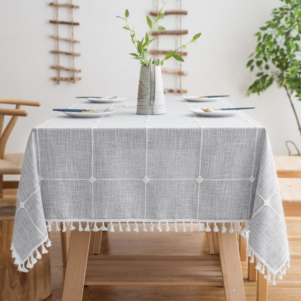 Rektangulär bordsduk i bomullslinne, vattentät bordsduk, tvättbar bordsduk i bondgårdsstil 140x178 cm, grå Grey 1