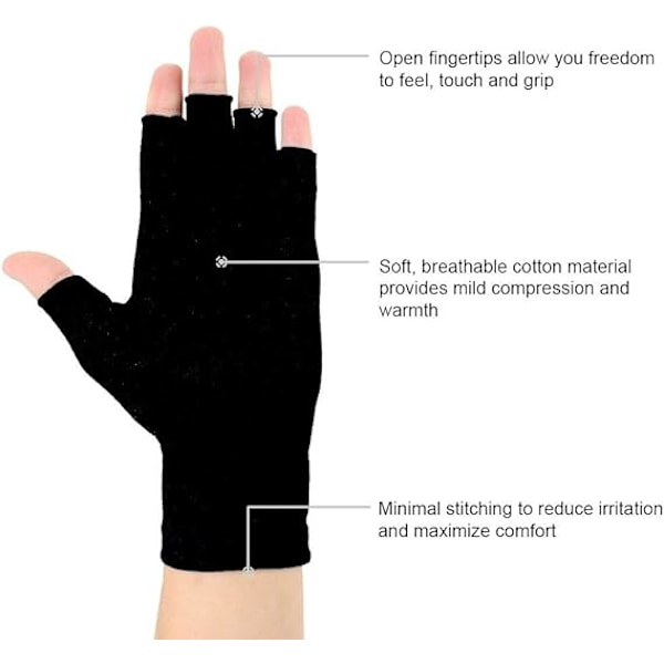 2 Par Kompressionshandskar Stöd, Fingerled, Lindra Smärta från Reumatoid Artrit, Osteoartrit, RSI, Karpaltunnelsyndrom (Svart, M) Black M