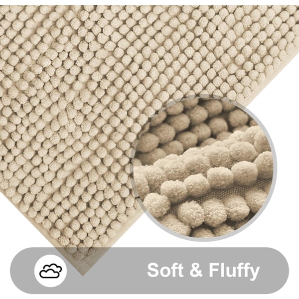 Halkfri Badrumsmatta i Chenille, Extra Mjuk Superabsorberande Fluffig Badrumsmatta för Badrum, Maskintvättbar Fotmatta, 40 x 60 cm, Beige Khaki