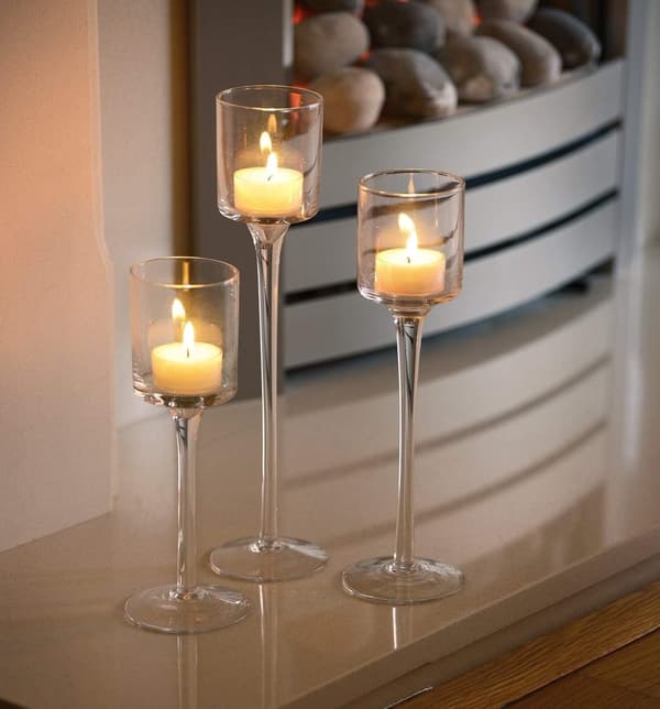 Set med 3 Eleganta Värmeljushållare i Glas för Bröllopsbord, 7 cm Diameter