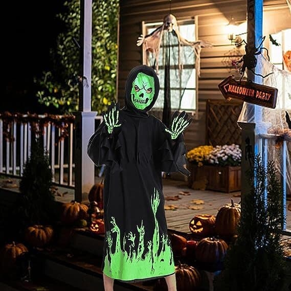 Skelett-Halloweenkostym för barn med blodig yxa - M M