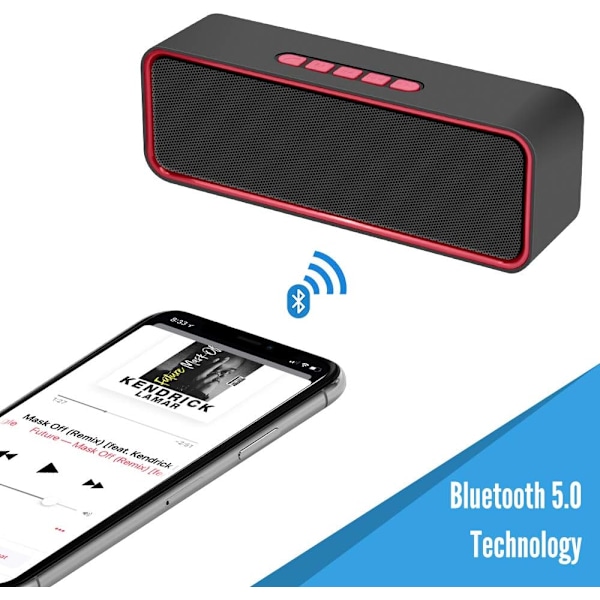 Portabel Trådlös Högtalare, Bluetooth 5.0 Högtalare med Hi-Fi 3D Stereo Bas, 1200mAh Batteri, 8 Timmars Speltid (Röd) red
