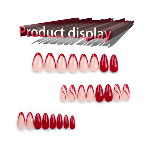 Franska Tippar Press-on Naglar med Kurvdesign Glansiga Röda Falska Naglar Linjestil Full Täckning Akryl Naglar Mode - Röd Kurva Red Curve